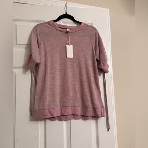 “I love” Blush Pink/Purple Tie Up Sleeve Blouse BNWT Size S